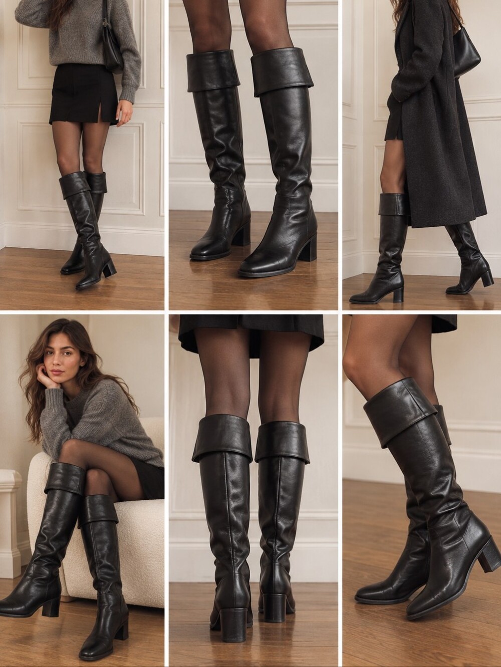 François Pinet – Genuine Black Leather Tall Boots